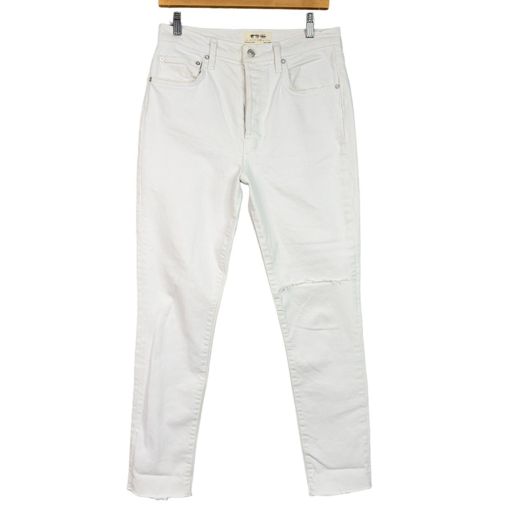 Free People We The Free Skinny Jeans Distressed Raw Hem Button Fly 29 White HR
